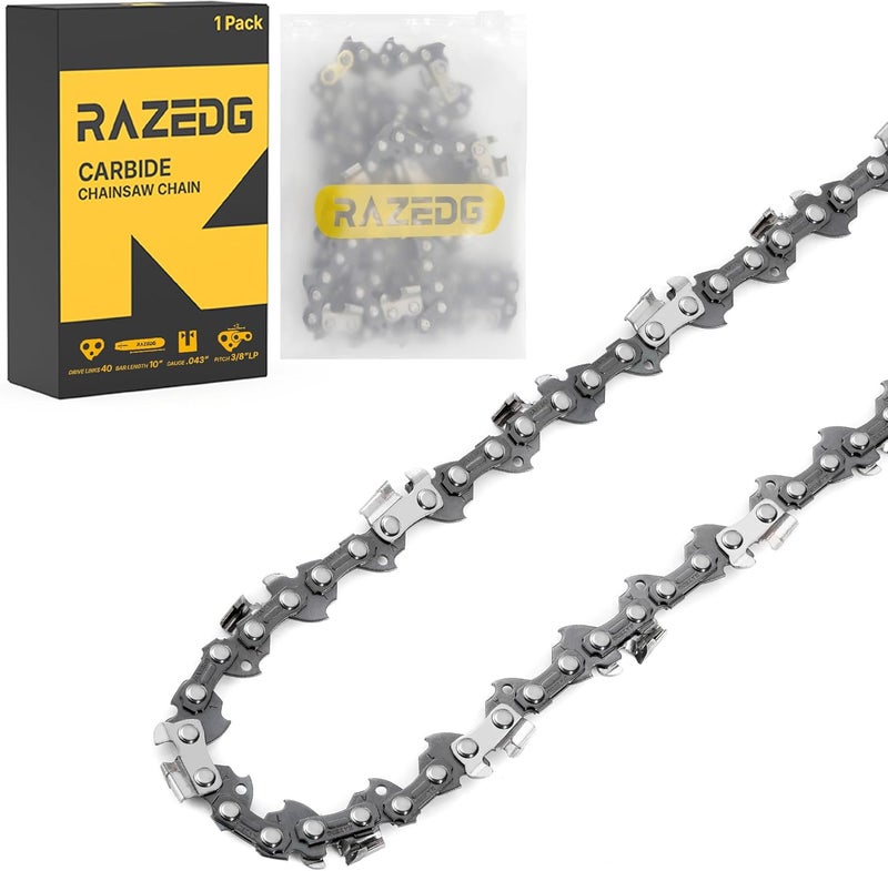 RazEdg Carbide Chainsaw Chain 10 Inch, 3/8" LP Pitch, .043" Gauge, 40 Drive Links, Fits Milwaukee M18 FUEL Pole Saw, Ryobi P546, Worx WG322, LCS1020, CMCCS610D1 and More (1 Chain) - Image 1